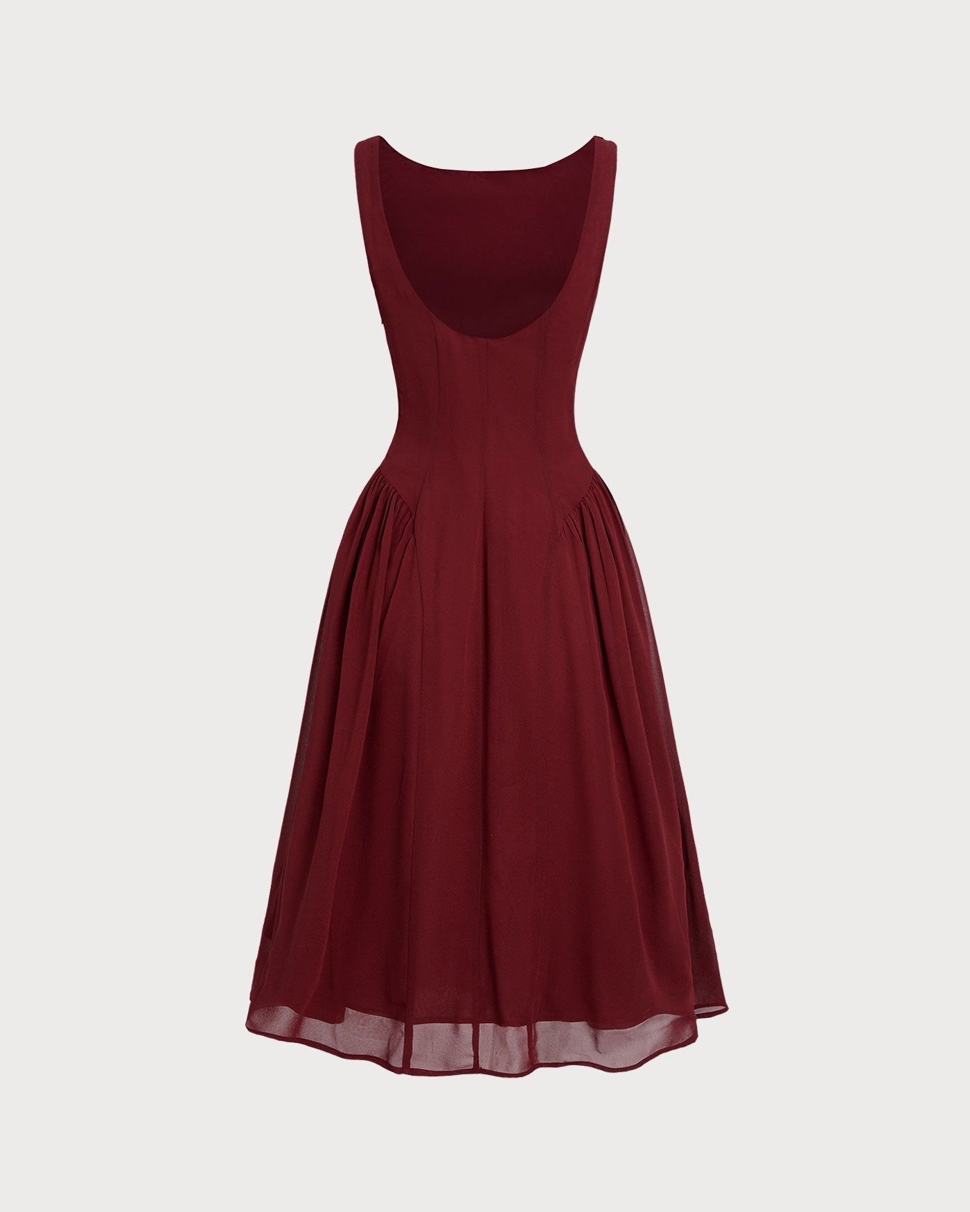 Vestido midi de chiffon sem mangas — vinho
