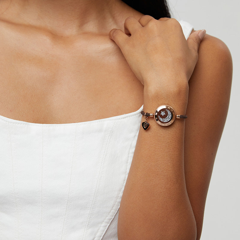 Moon and Moon Touch Bracelets with Milan Rope (Brown+Brown)