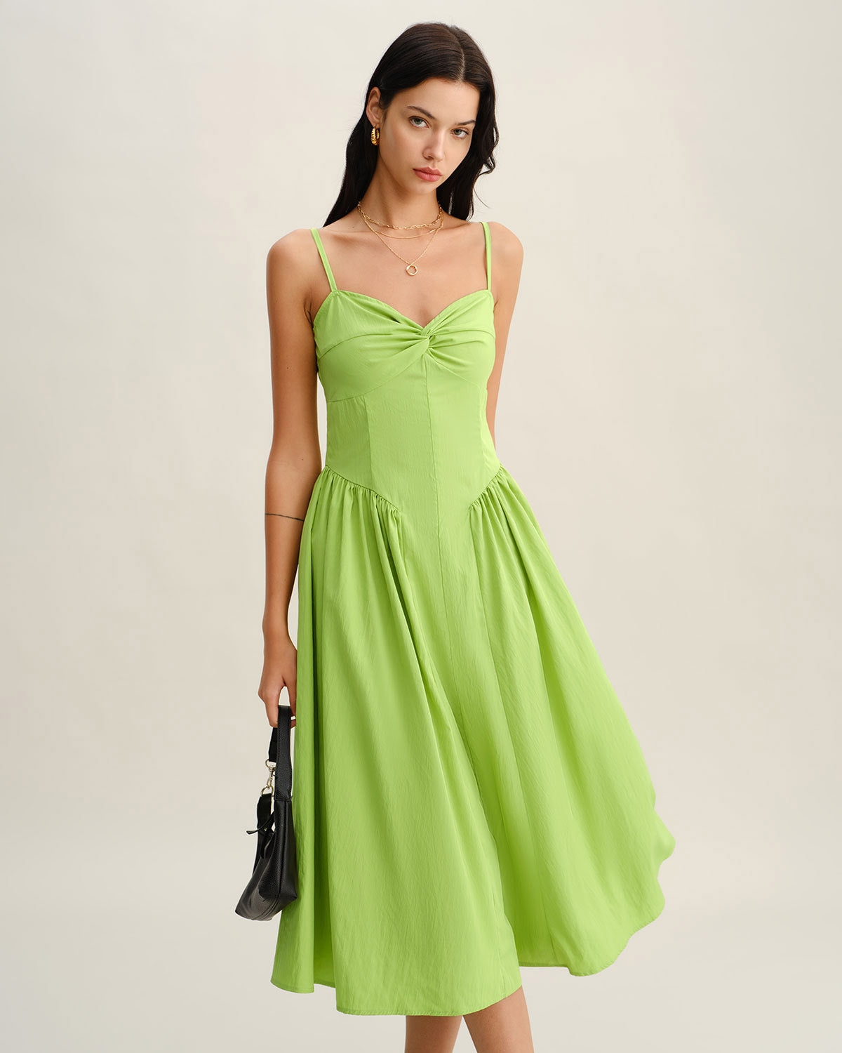 Vestido slip midi com decote coração - Verde