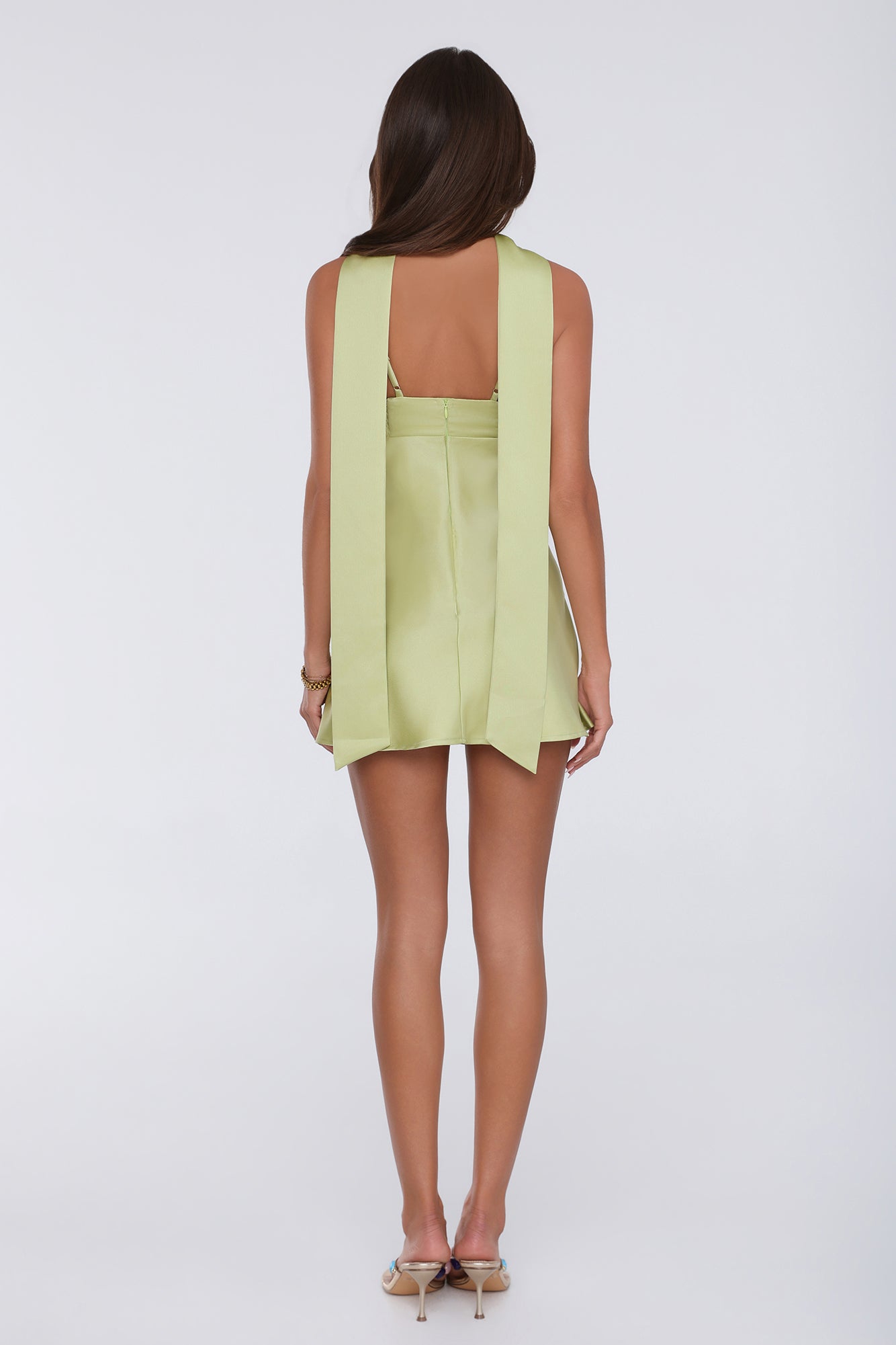 Vestido mini em cetim Diva Energy — Verde-limão
