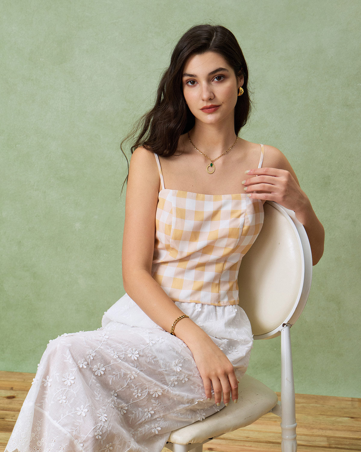 Top cami xadrez amarelo