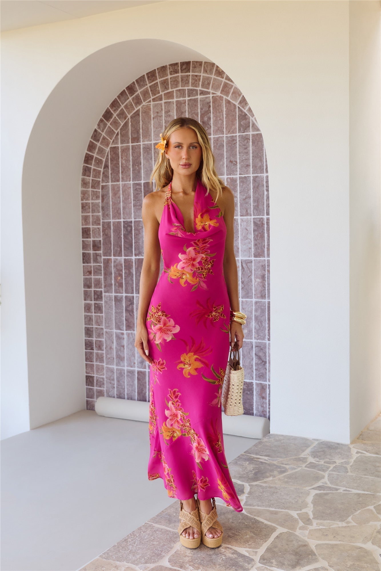 Vestido longo halter Starlit Island — Rosa