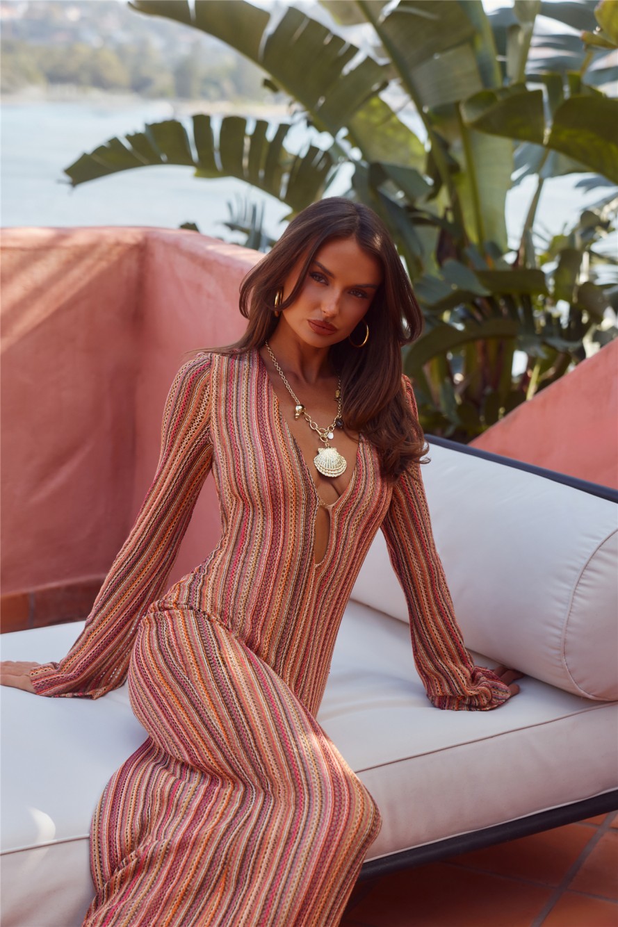 Vestido maxi de tricô Crystal Coast — Multicolorido