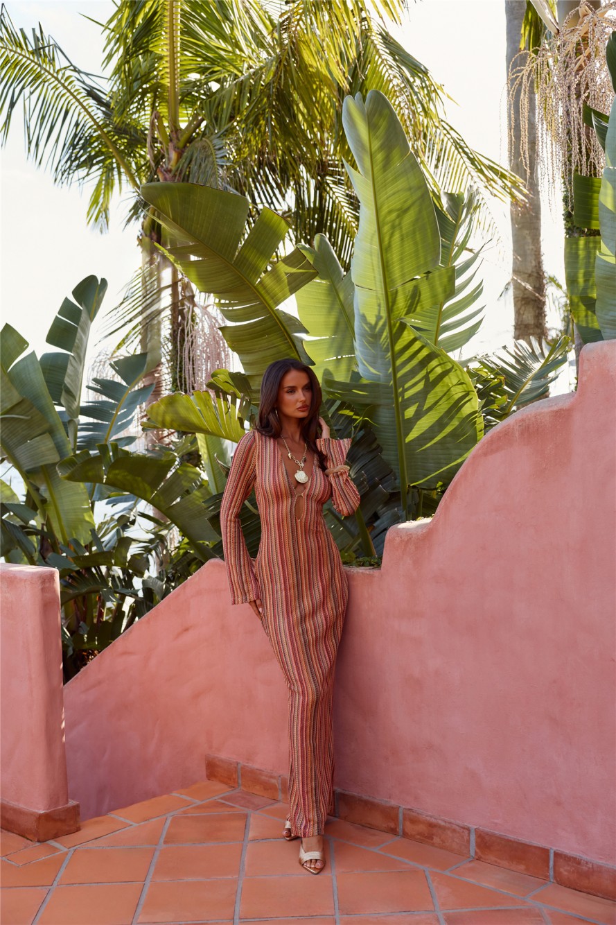 Vestido maxi de tricô Crystal Coast — Multicolorido