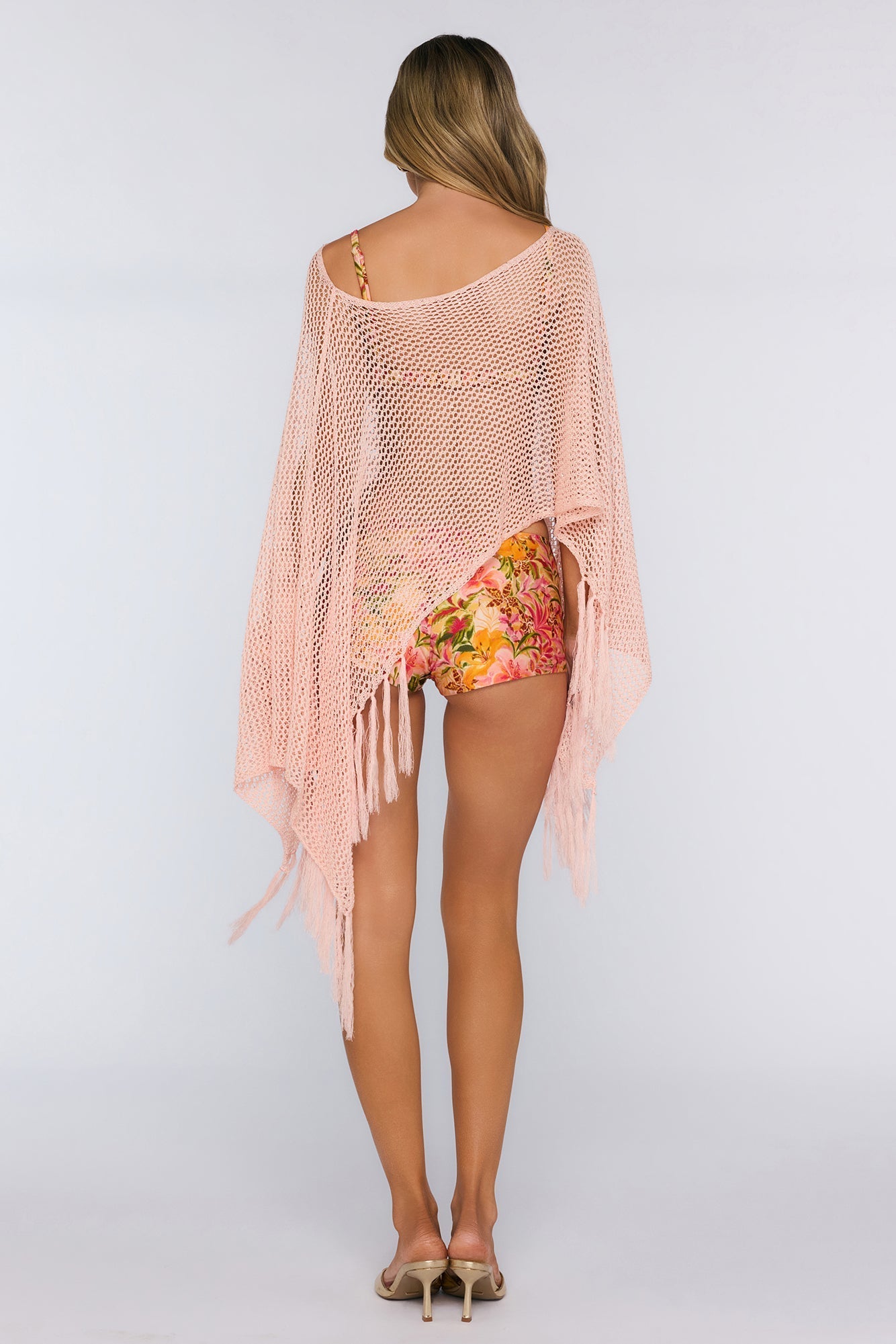 Poncho Rosa com Franjas