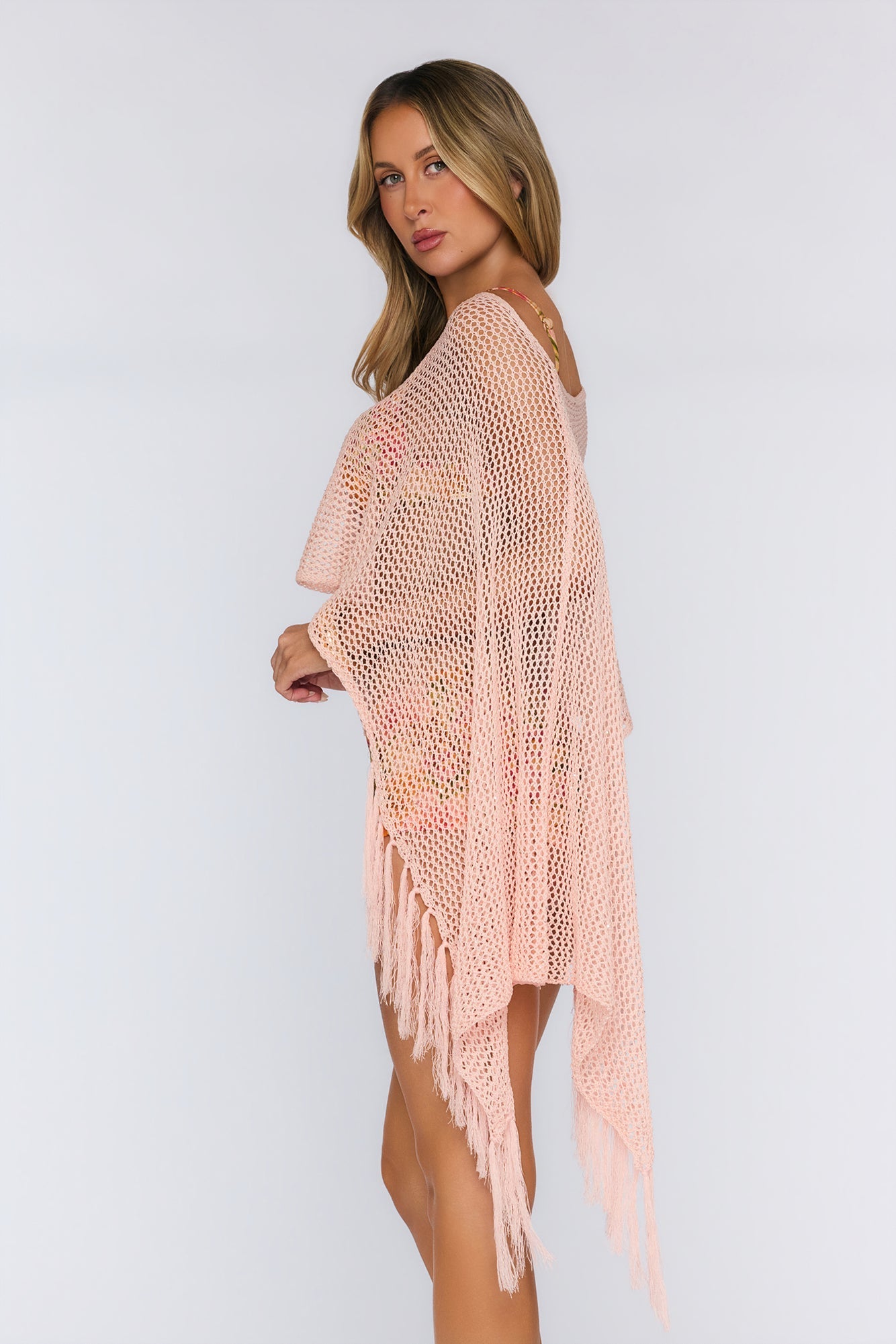 Poncho Rosa com Franjas