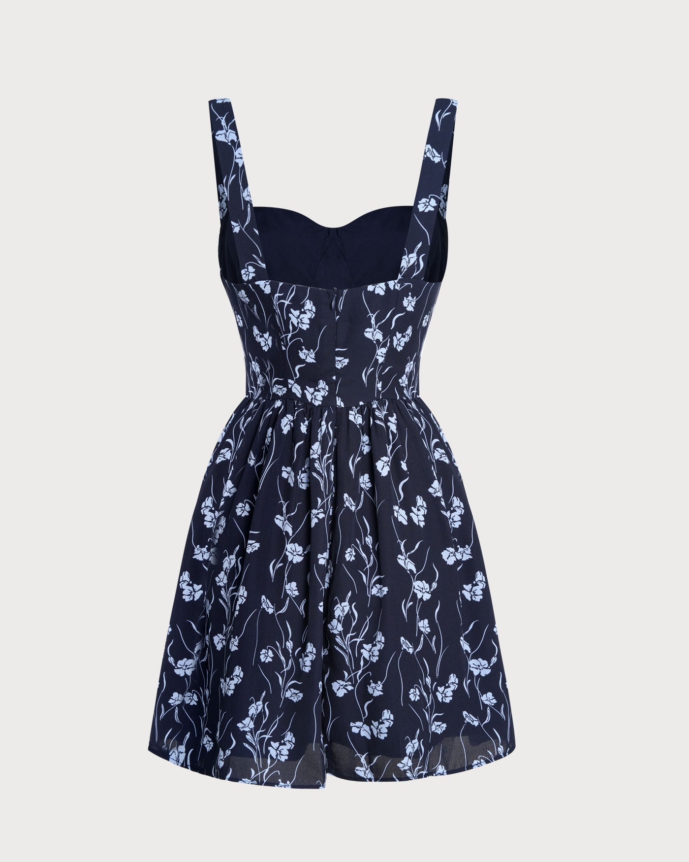 Vestido mini floral com decote coração — Marinho