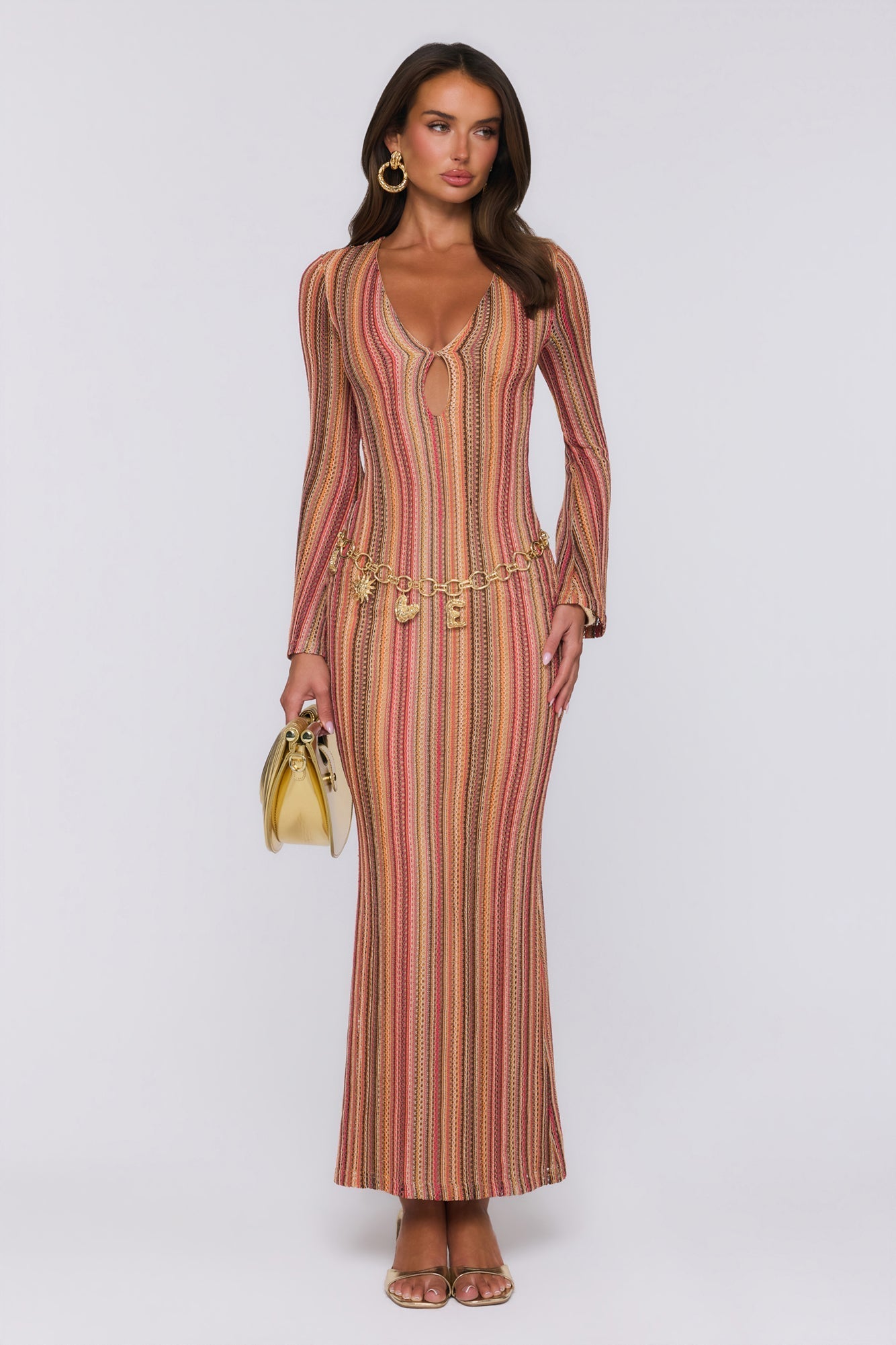 Vestido maxi de tricô Crystal Coast — Multicolorido