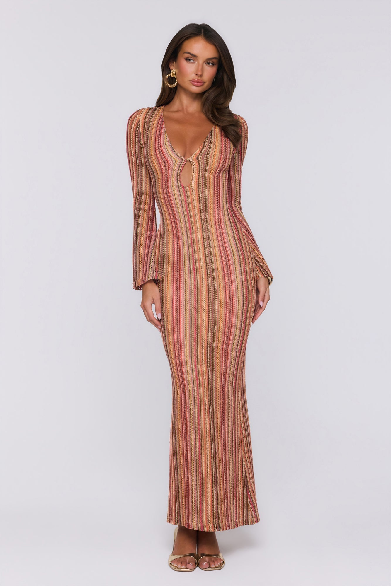 Vestido maxi de tricô Crystal Coast — Multicolorido