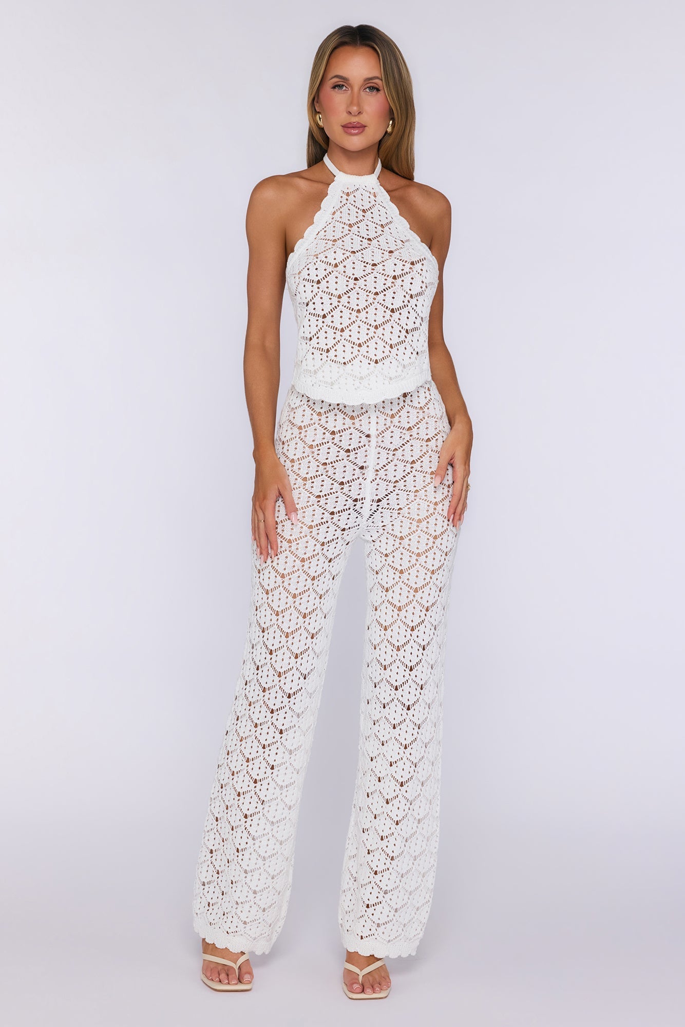 Calça em tricô Palm Shade — Branca