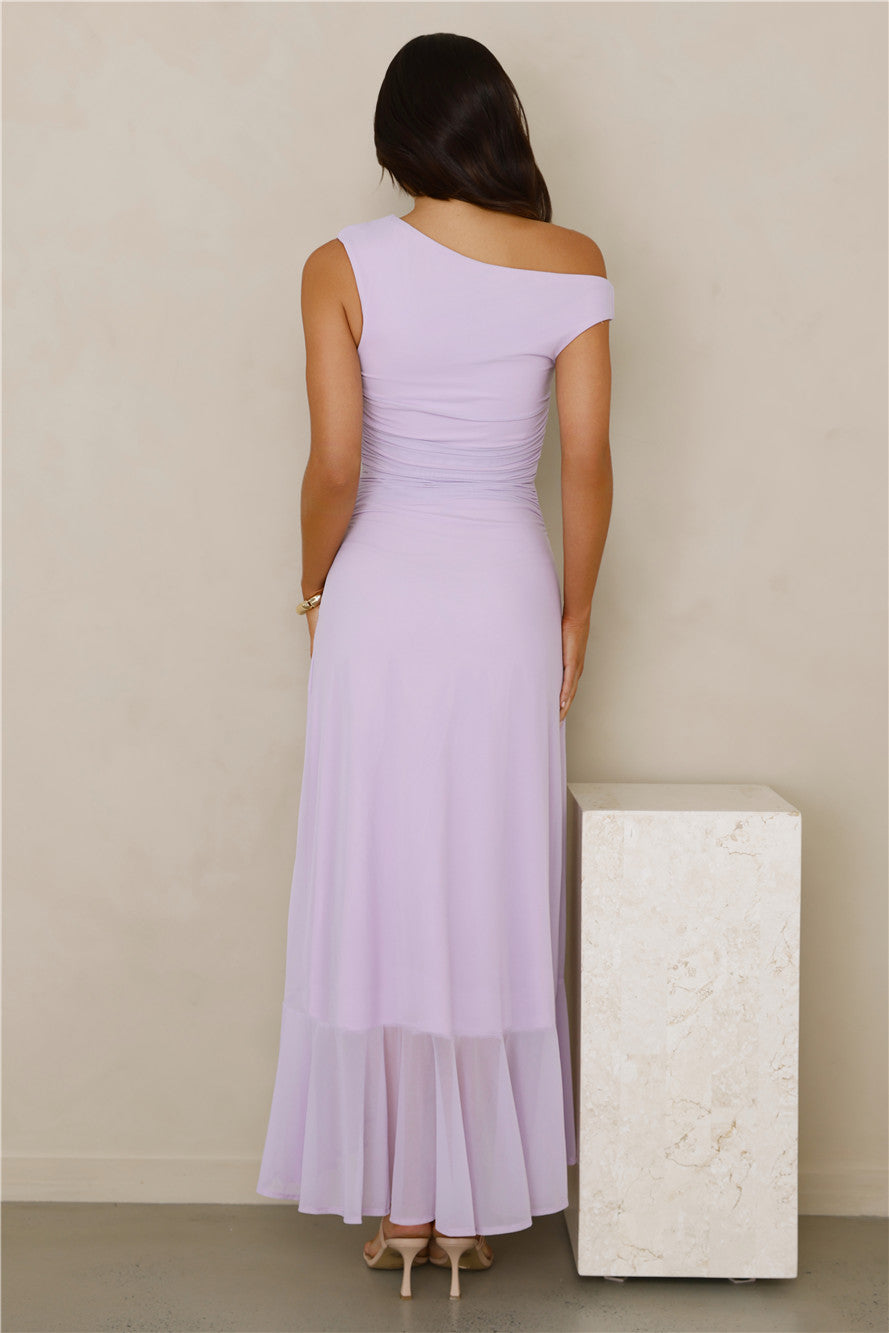 Effortless Story - Vestido midi ombro a ombro em tule lilás