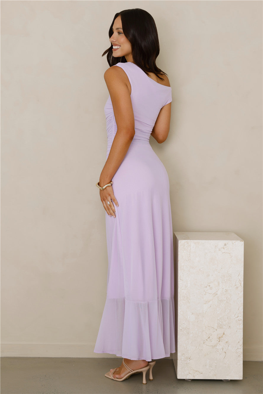 Effortless Story - Vestido midi ombro a ombro em tule lilás