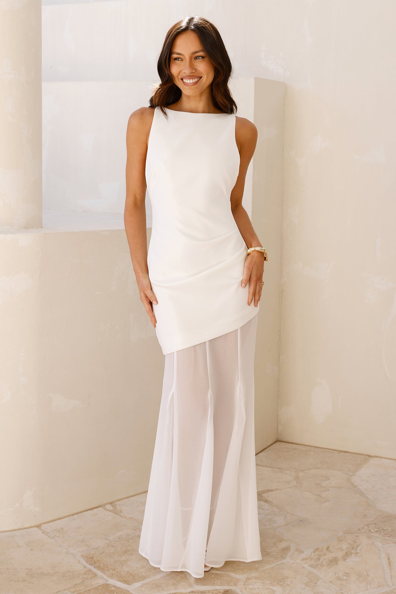 Vestido Longo com Estampa Arte Moderna — Branco