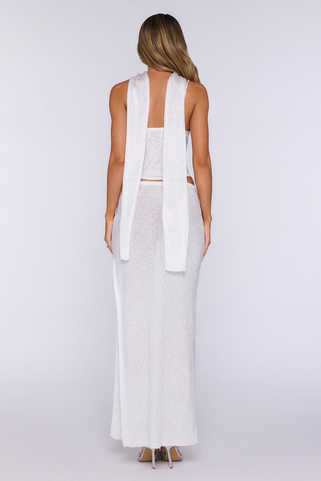 Saia Maxi de Tricô com Paetês Whispering Coast — Branca