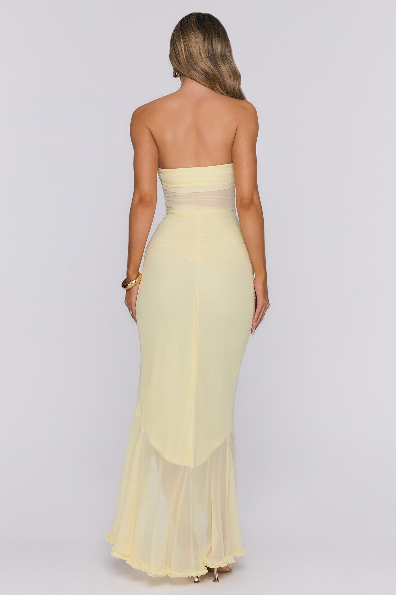 Vestido Longo Tomara-que-Caia em Tule Spark Soirée — Amarelo