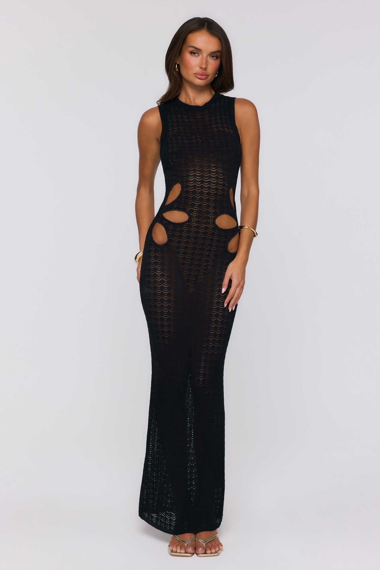 Vestido longo de tricô Musa do Anoitecer — Preto