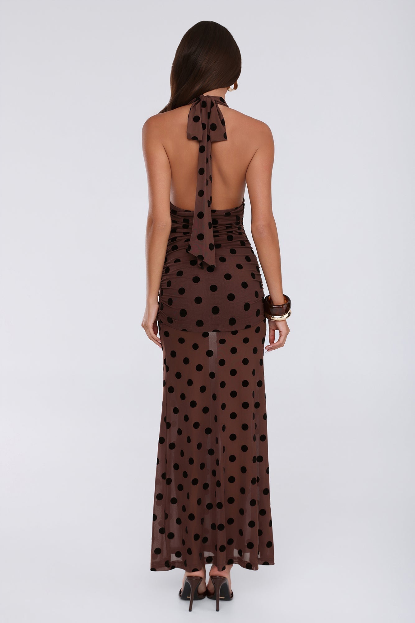 Hot Right Now Vestido Maxi de Poá — Marrom