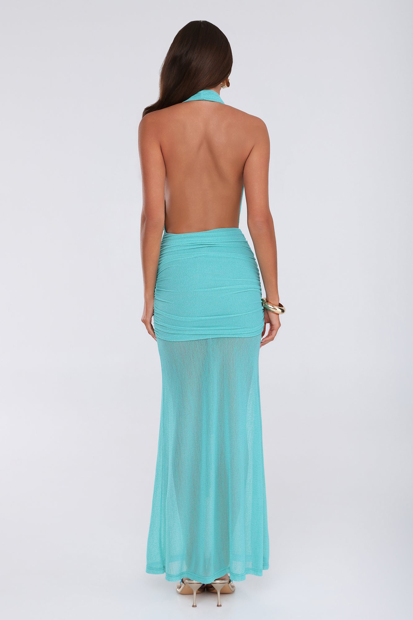 Vestido longo com decote halter "Nascida para se destacar" — Verde-água