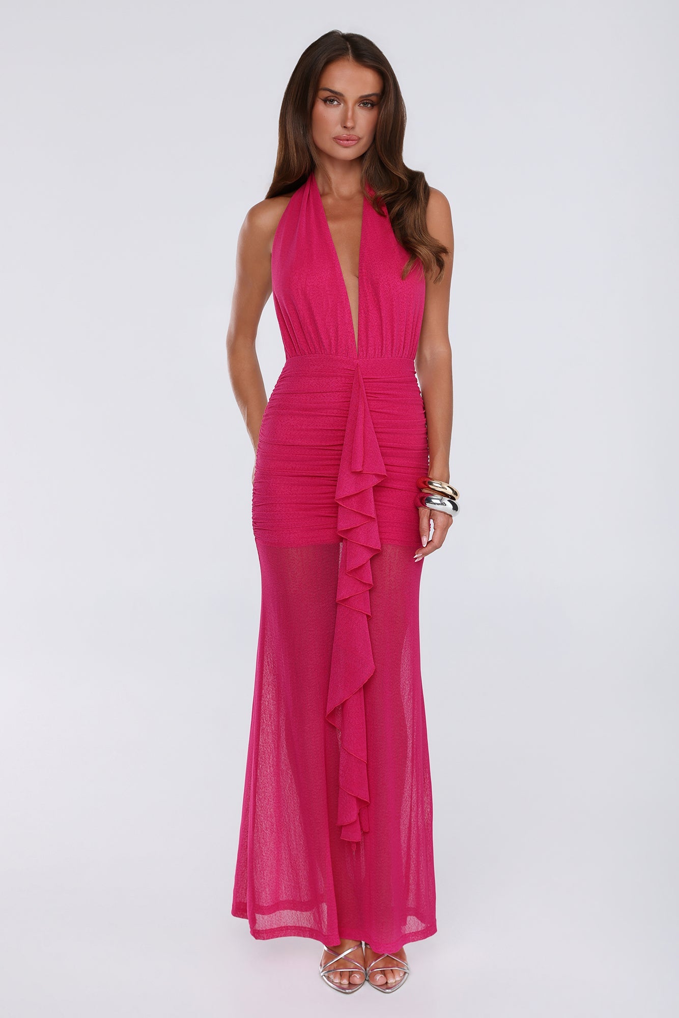 Vestido longo com decote halter "Born To Stand Out" — Rosa