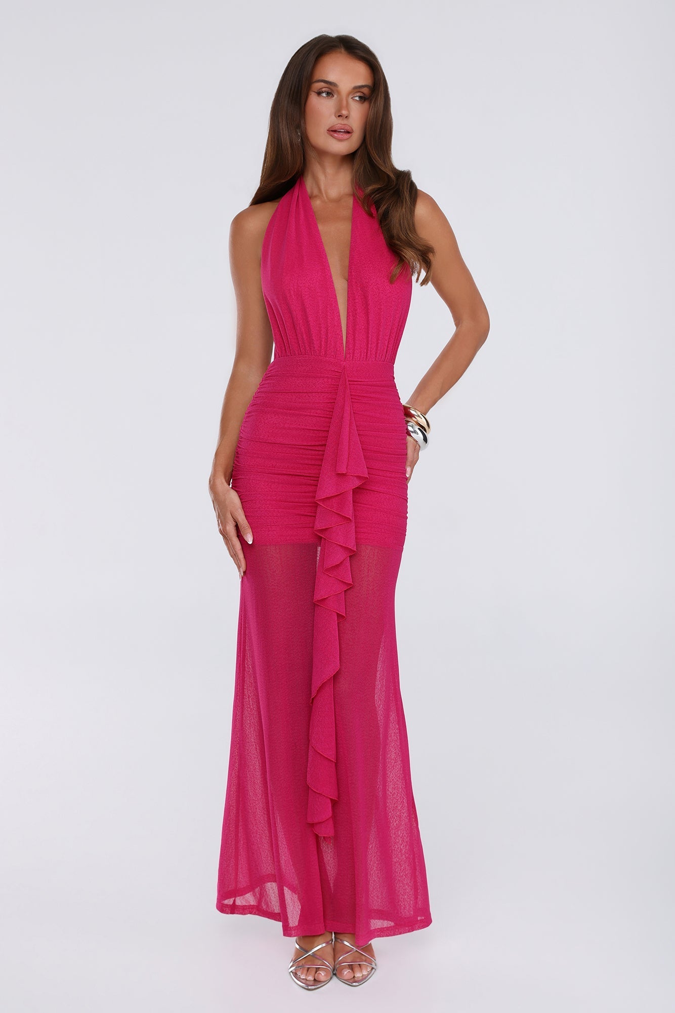Vestido longo com decote halter "Born To Stand Out" — Rosa