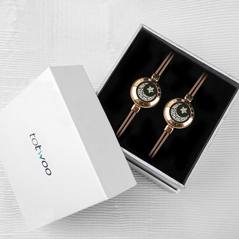 Moon & Moon Touch Bracelets with Snake Chain (Rose Gold+Rose Gold)