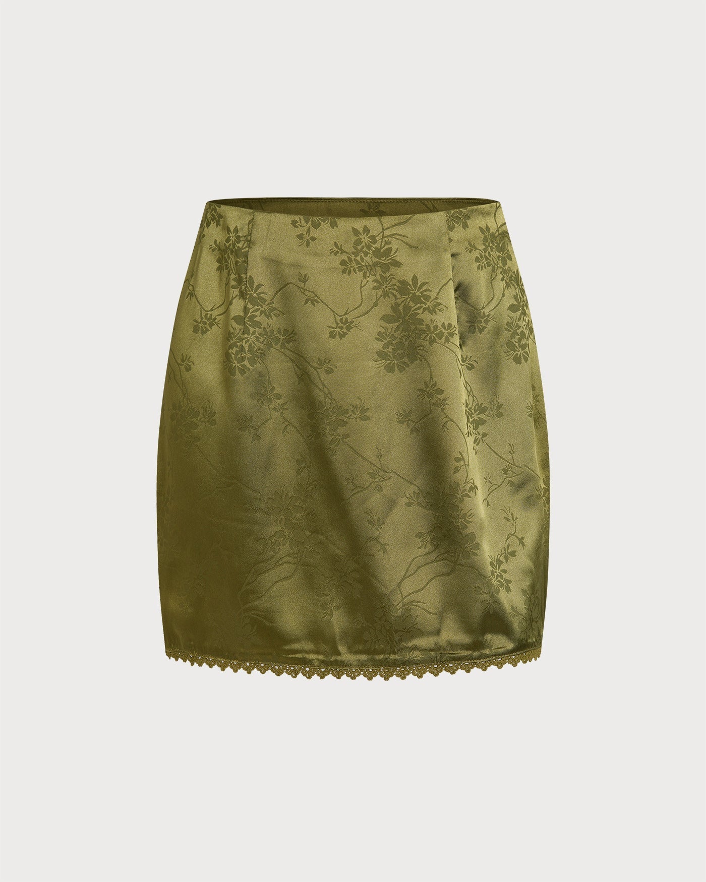 Saia mini de cetim com estampa floral verde
