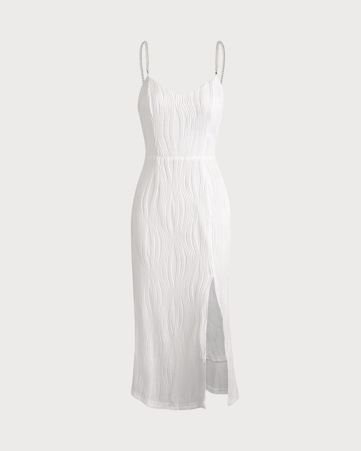 Vestido Midi Texturizado com Alças de Pérolas