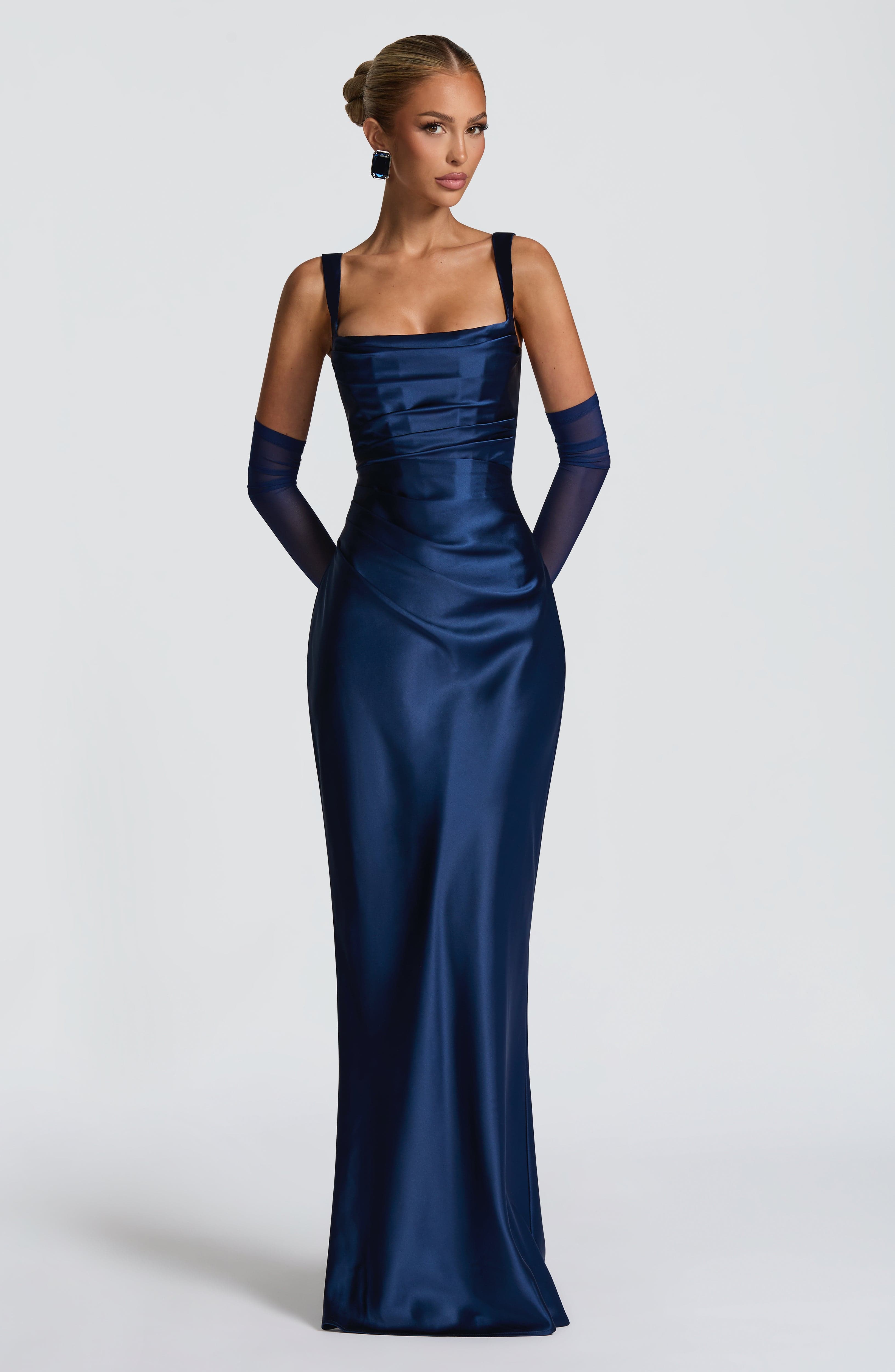 Vestido Longo Calanthe - Azul-marinho