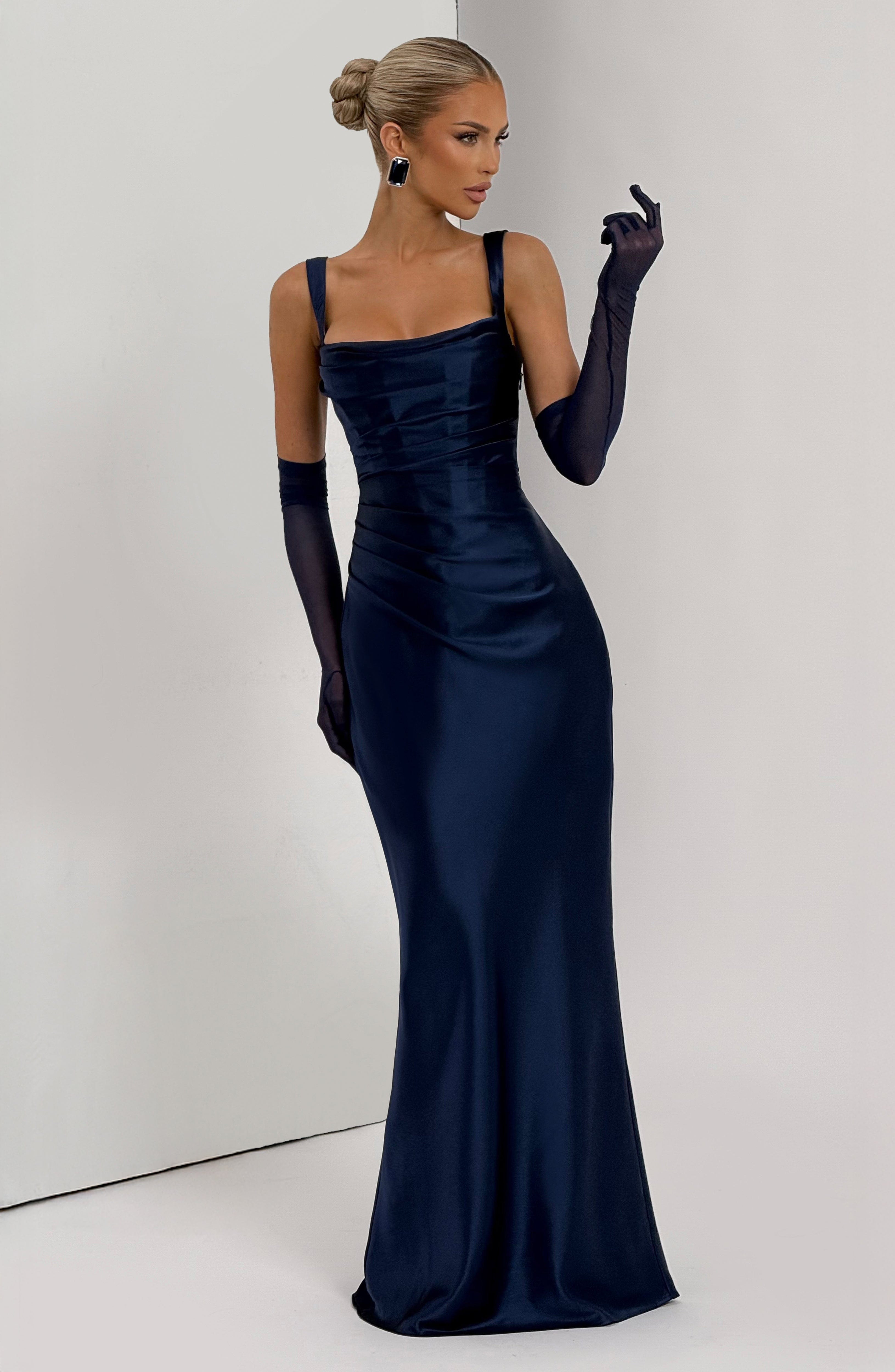 Vestido Longo Calanthe - Azul-marinho