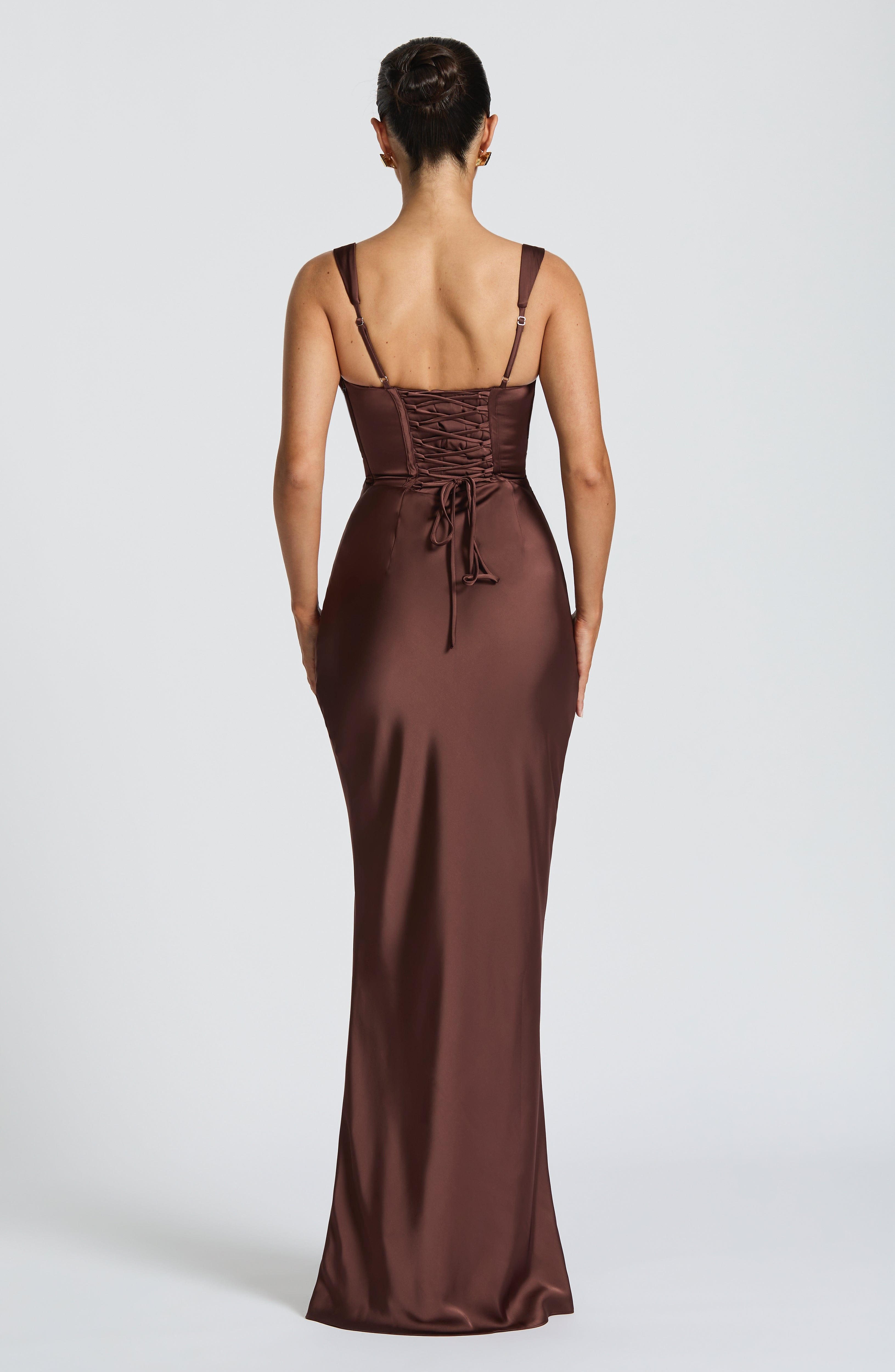 Vestido Longo Calanthe - Ameixa e Marrom