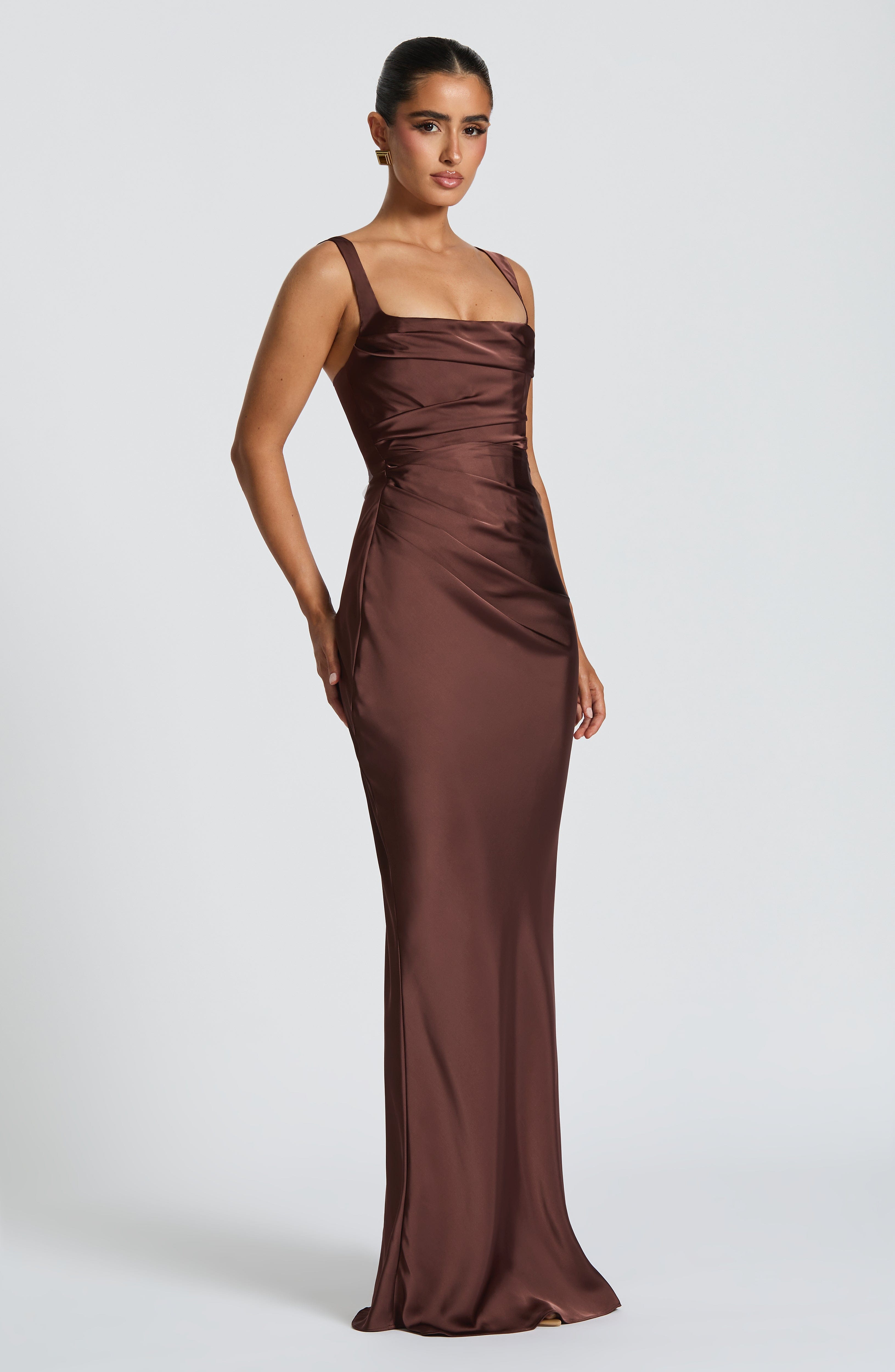 Vestido Longo Calanthe - Ameixa e Marrom