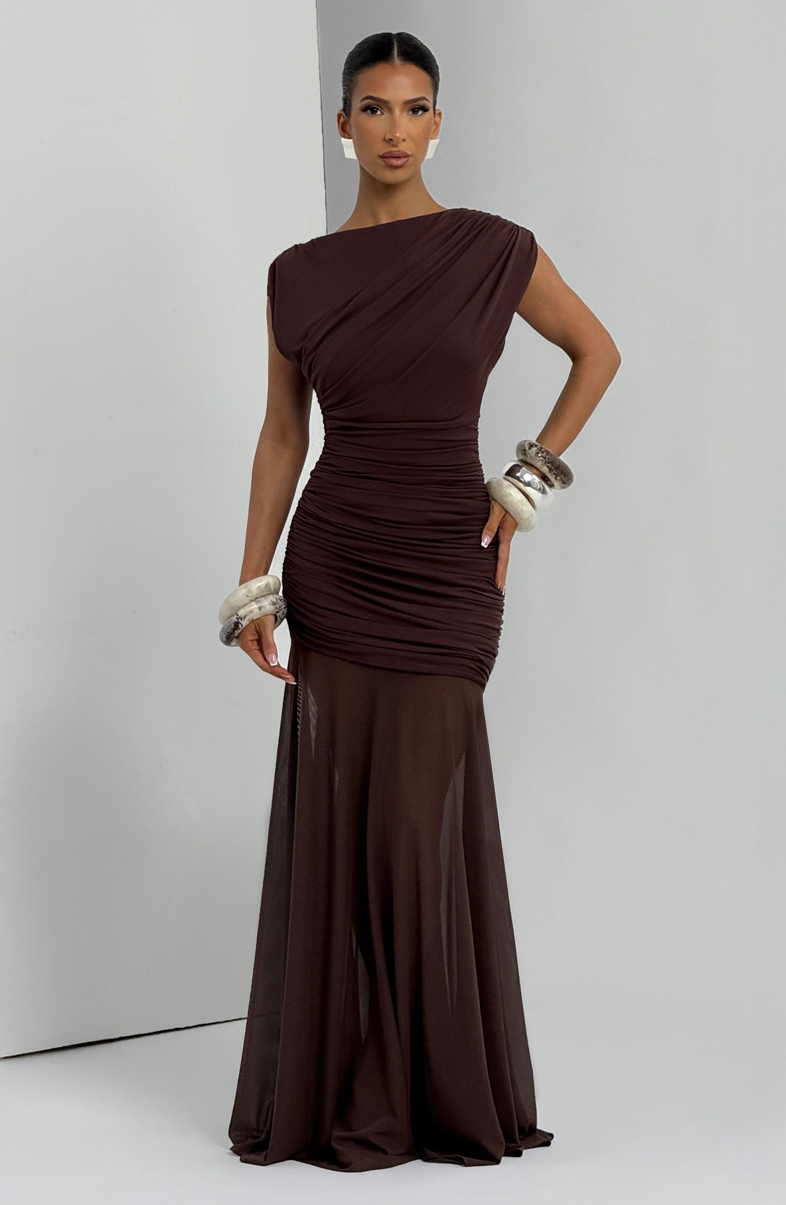 Vestido Longo Demelza - Ameixa e Marrom
