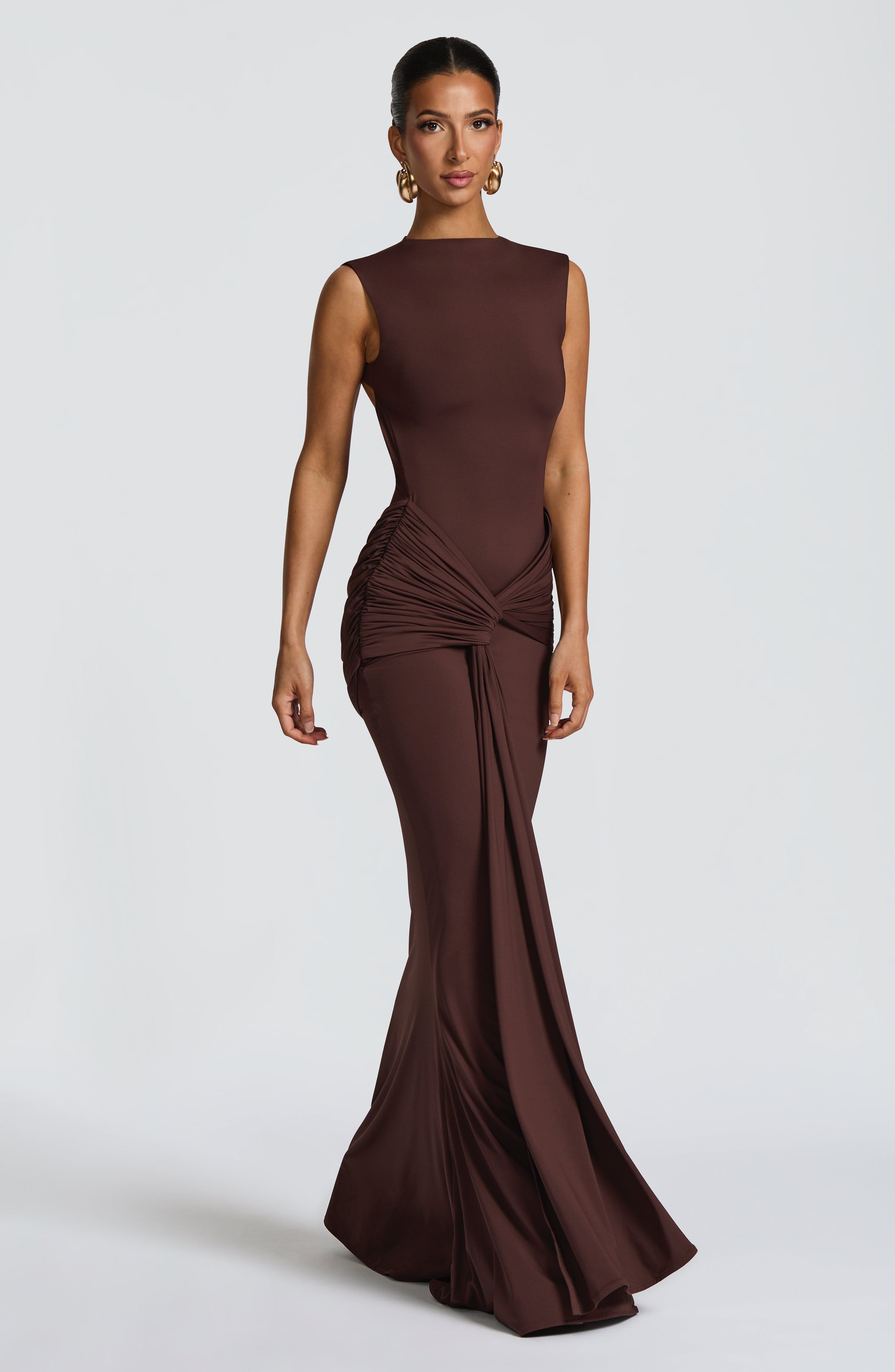 Vestido Longo Lorenza - Ameixa e Marrom