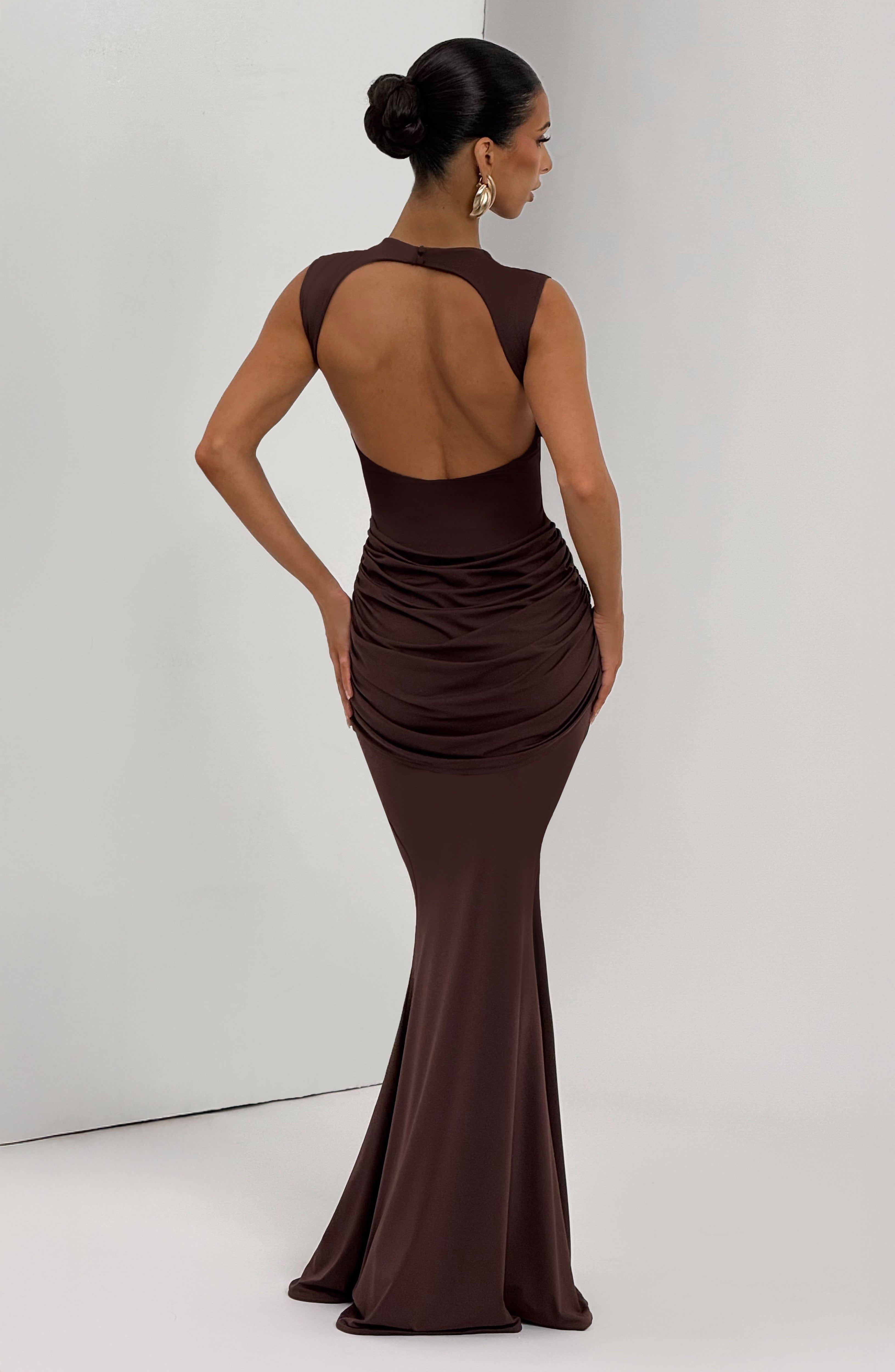Vestido Longo Lorenza - Ameixa e Marrom