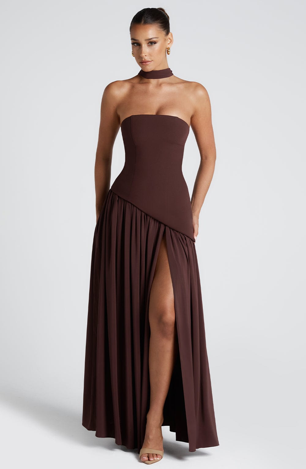 Vestido Longo Maliyah - Ameixa e Marrom