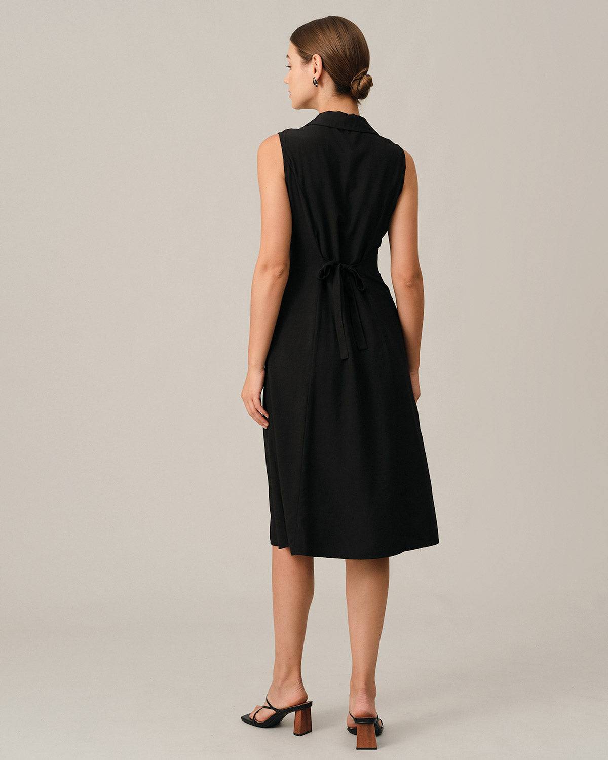 Vestido túnica midi com decote em V — Preto