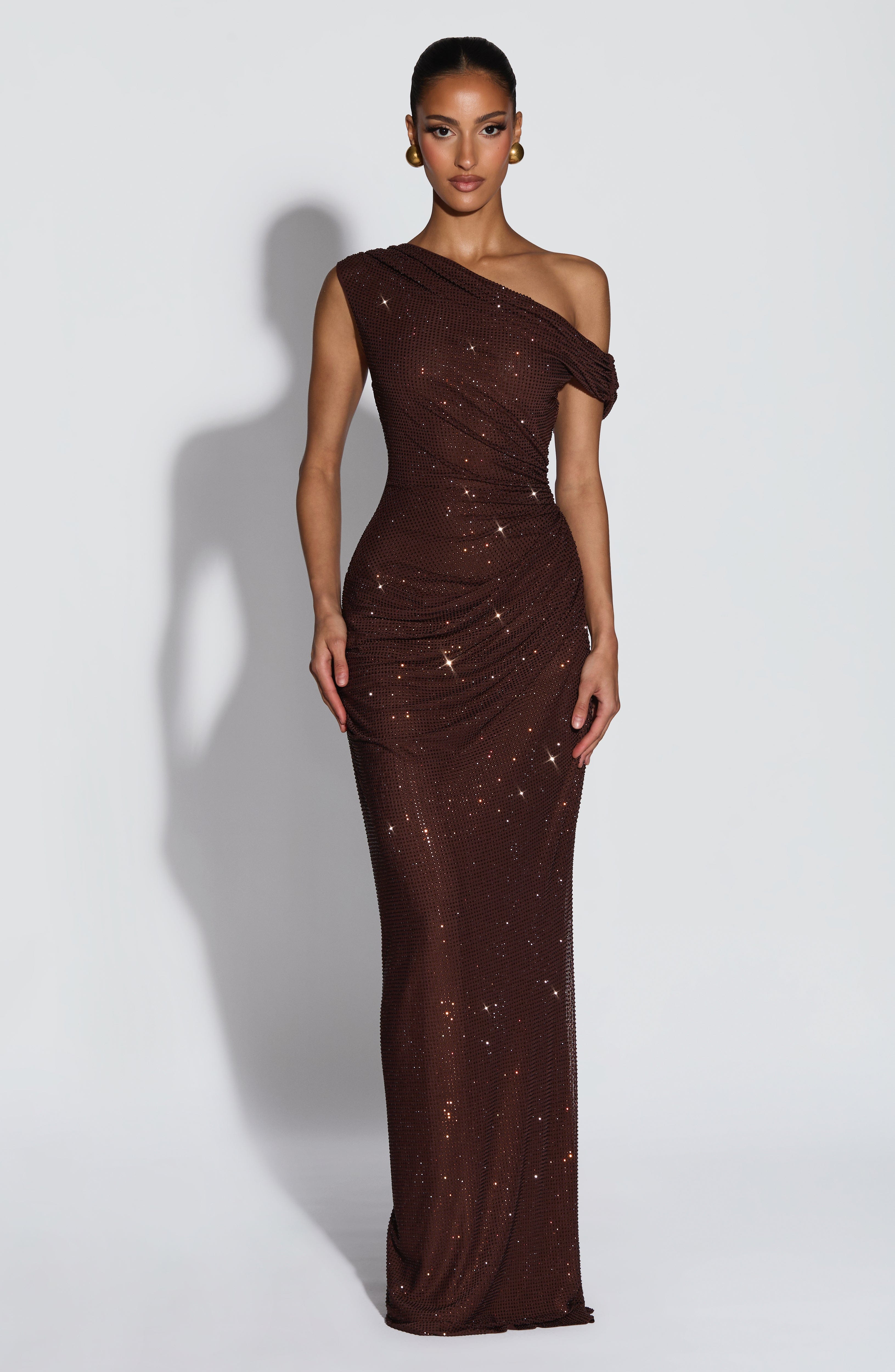 Vestido Ottilie Longo - Ameixa e Marrom