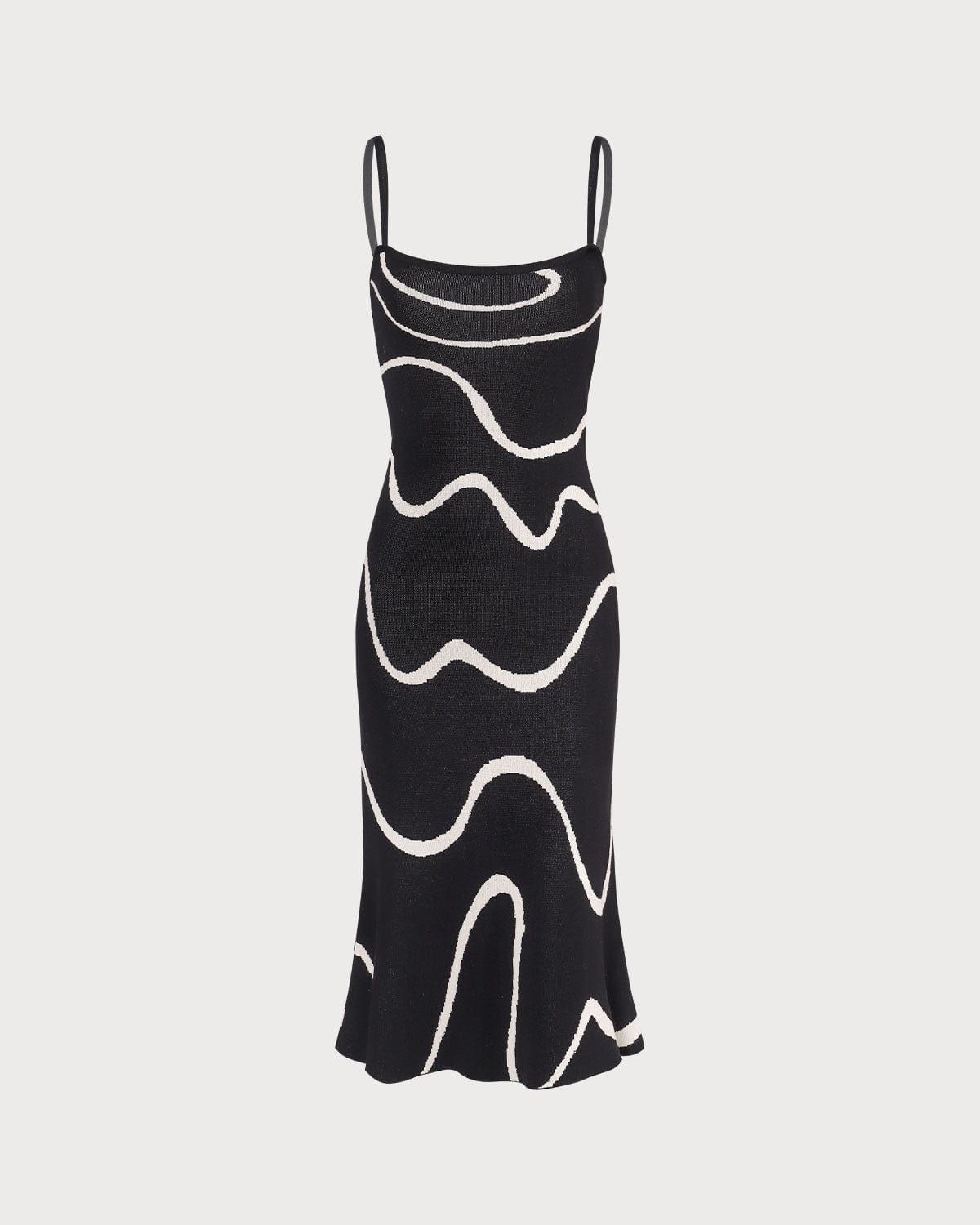Vestido midi em tricot com barra sereia ondulada — Preto