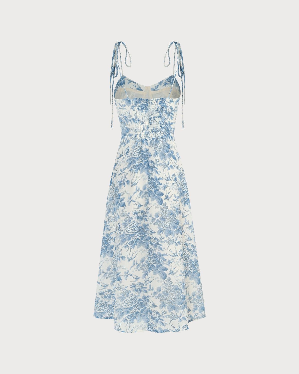 Vestido midi azul com decote coração e franzido