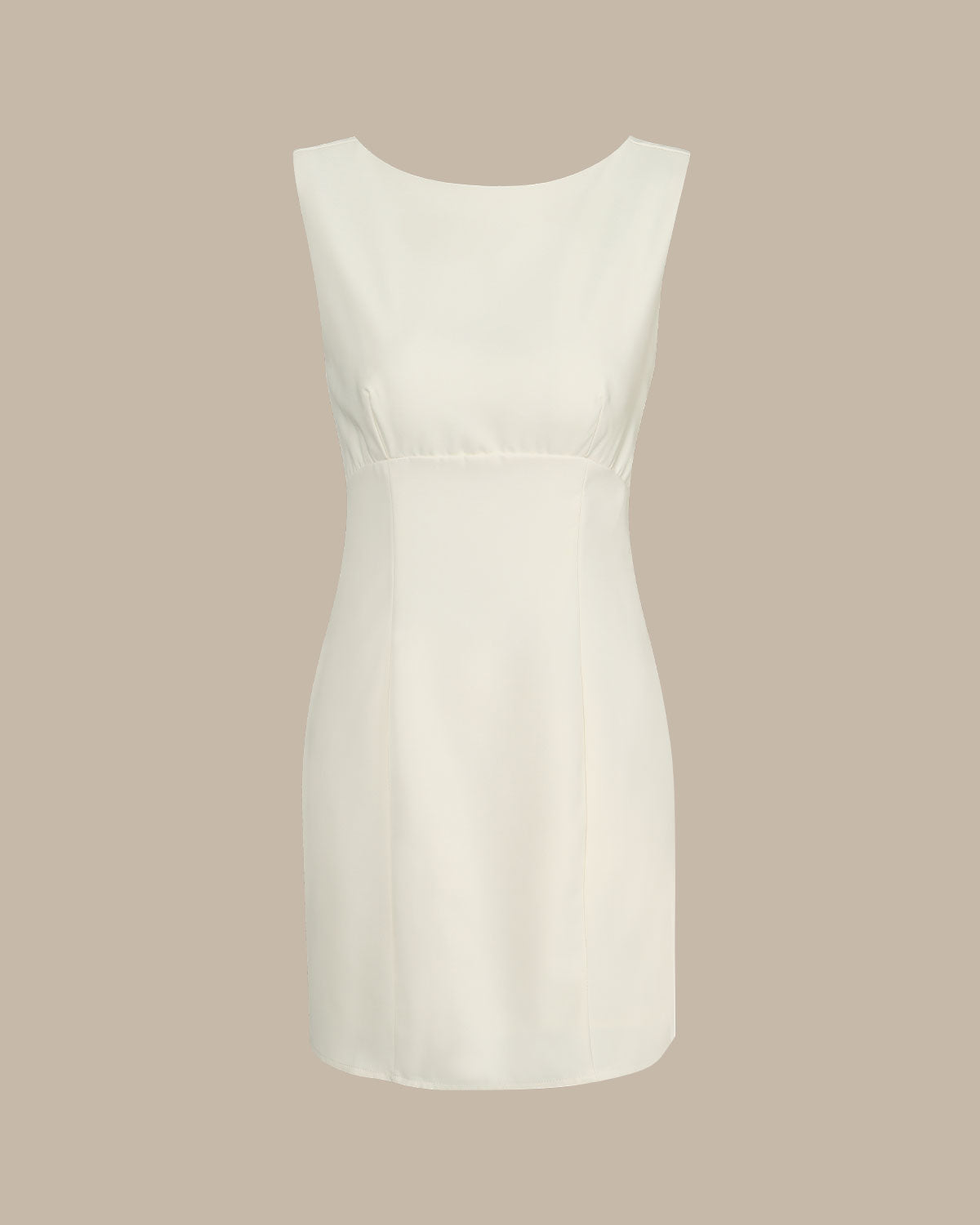 Vestido mini com decote canoa e laço nas costas — Bege
