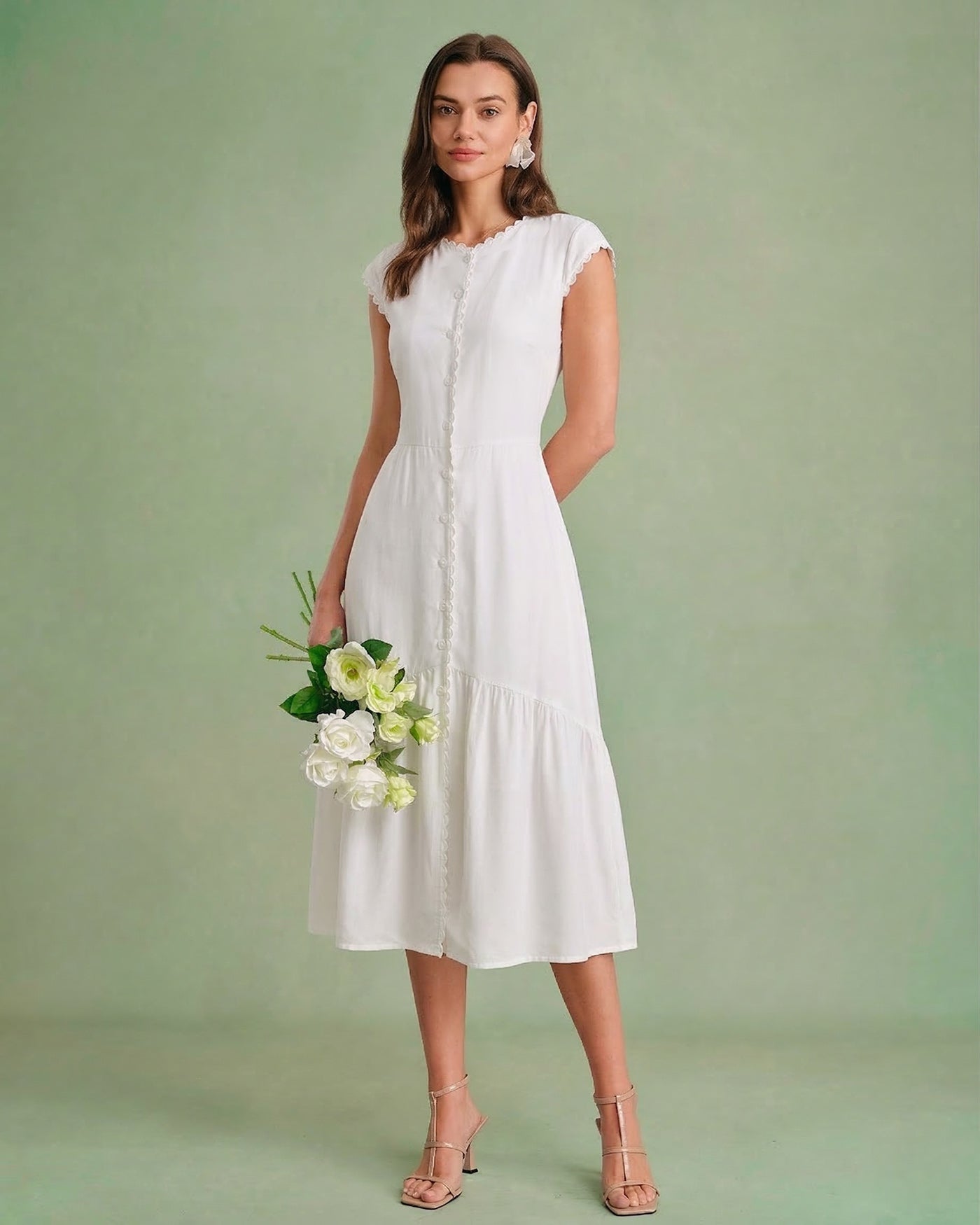 Vestido Midi Liso com Lapela