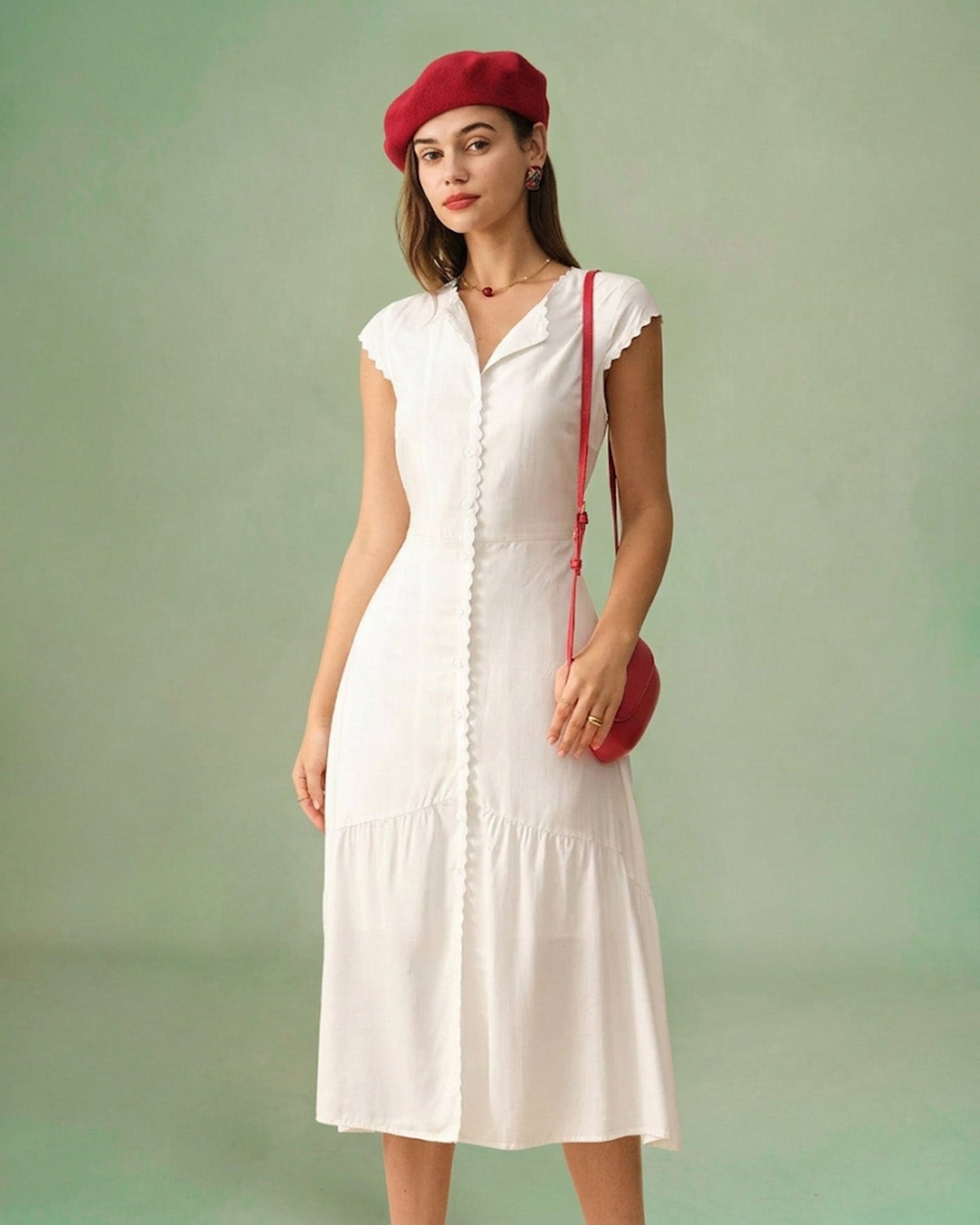 Vestido Midi Liso com Lapela