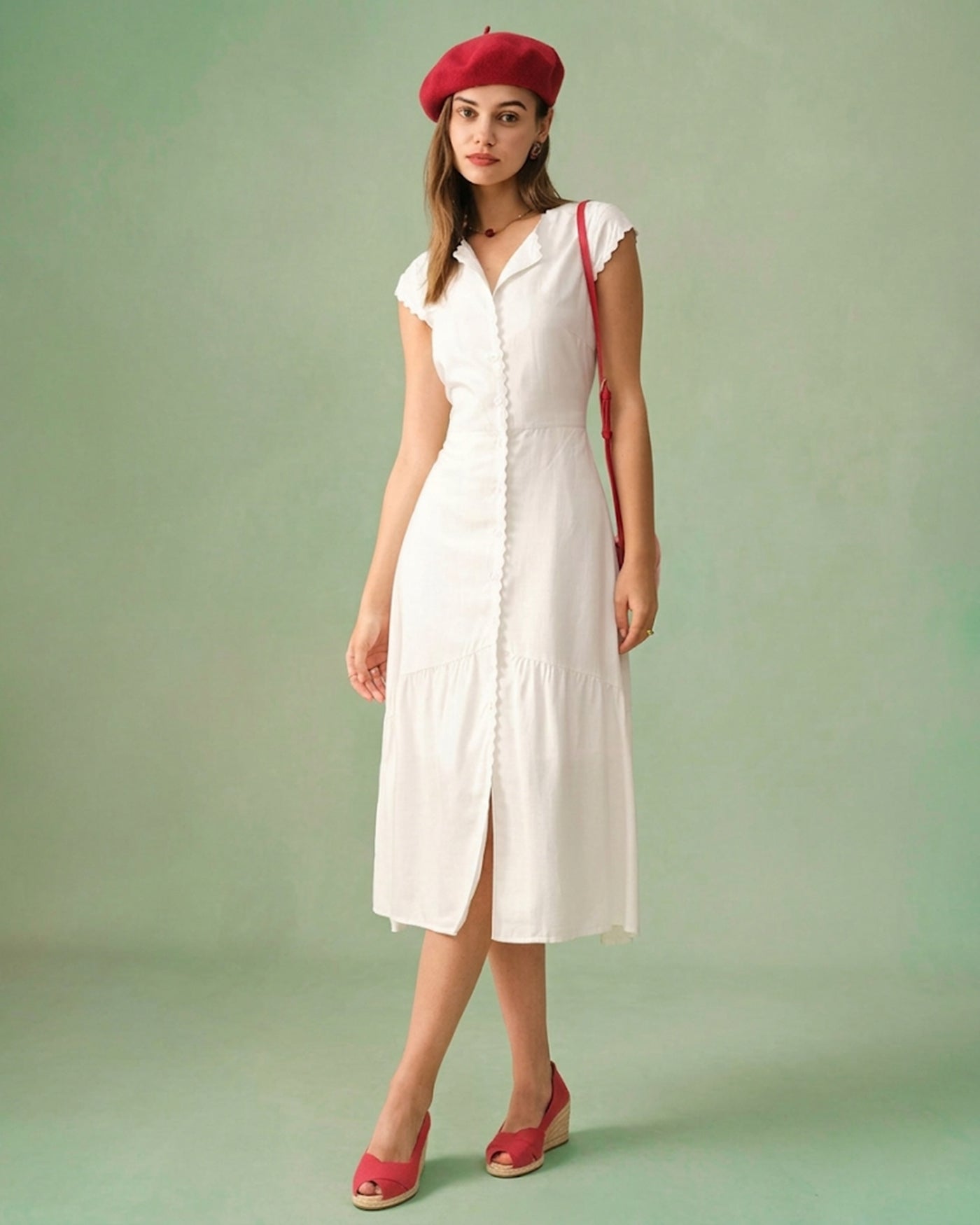Vestido Midi Liso com Lapela