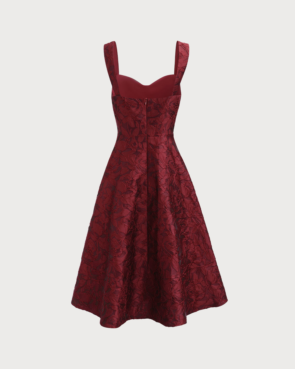 Vestido midi em jacquard com decote coração — vermelho