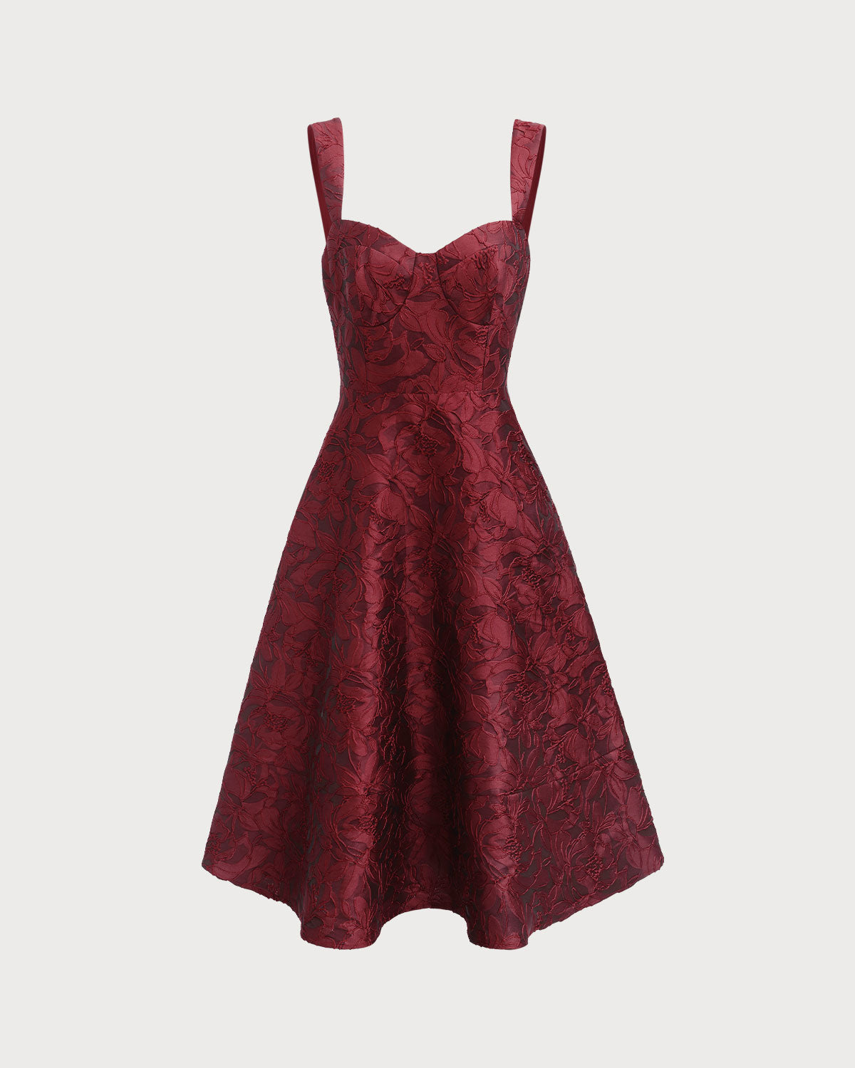Vestido midi em jacquard com decote coração — vermelho