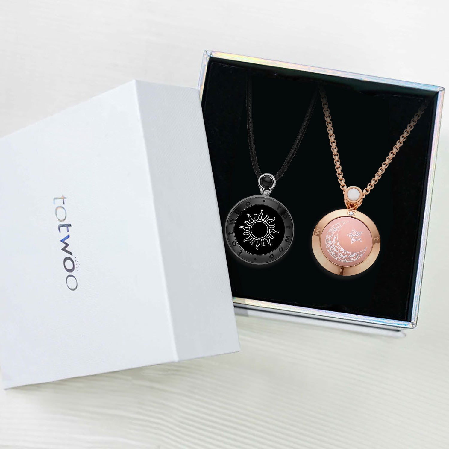 Sun & Moon Touch Necklaces (Black + Rose Gold)