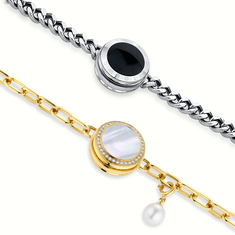 Soulmate 2.0 Touch Bracelets Set(Silver Cuban Chain+Gold Paperclip Chain)