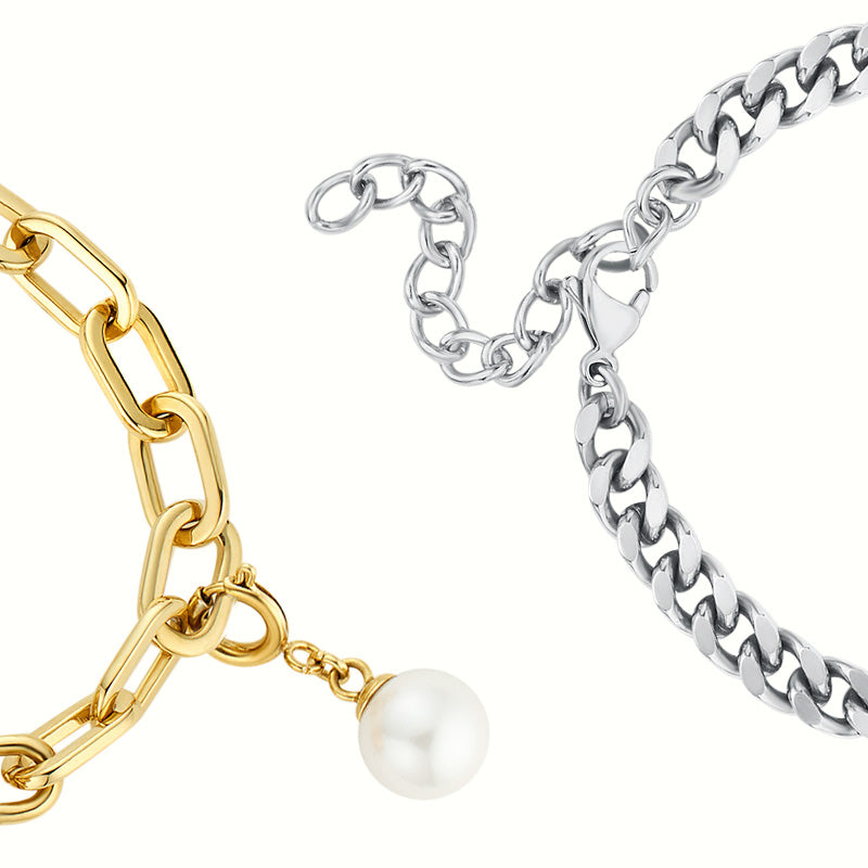 Soulmate 2.0 Touch Bracelets Set(Silver Cuban Chain+Gold Paperclip Chain)