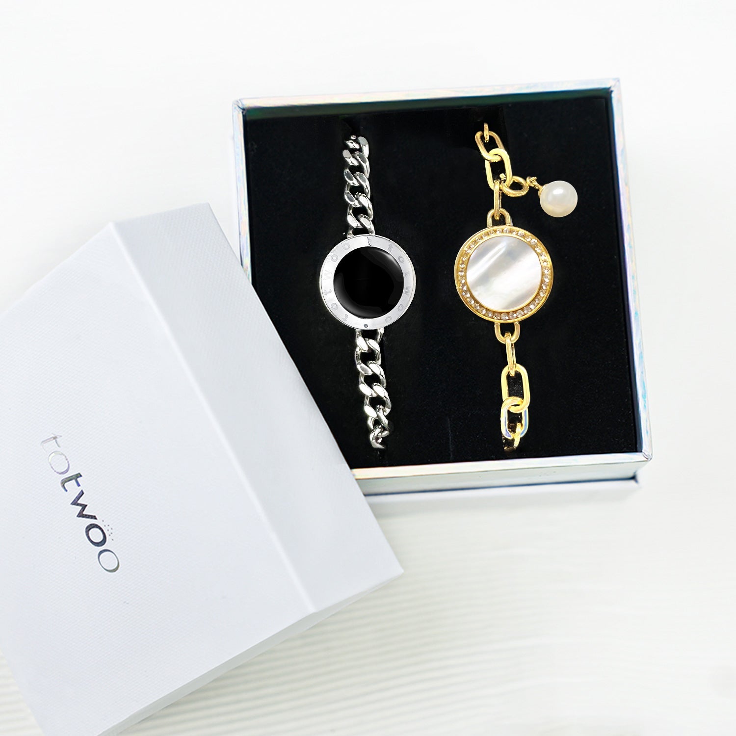 Soulmate 2.0 Touch Bracelets Set(Silver Cuban Chain+Gold Paperclip Chain)