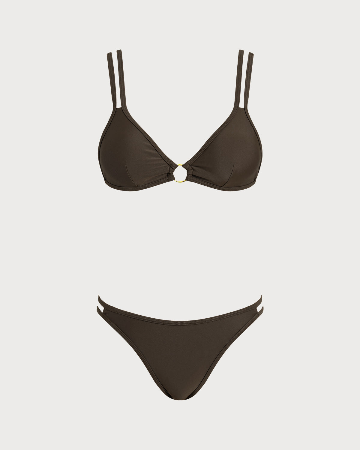 Conjunto de biquíni cortininha com argola — Café